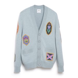 Cardigan col V en cachemire à symboles écossais