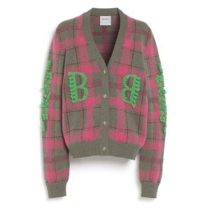 Cardigan en cachemire à motif tartan et logo B