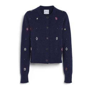 Cardigan en cachemire et coton à motif fleuri