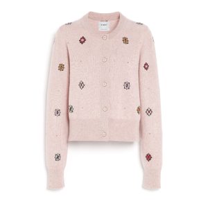 Cardigan en cachemire et coton à motif fleuri