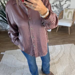 Chemisier rayée bordeaux et blanc