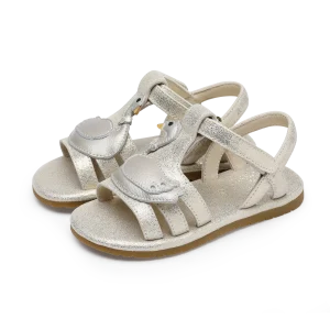 Shimmer Swan Sandals | Silver Metallic Leather
