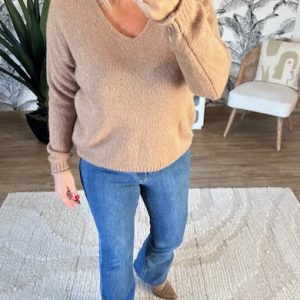 Pull camel col v femme