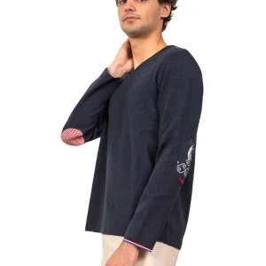 Pull homme col V - Marine - La Baleine
