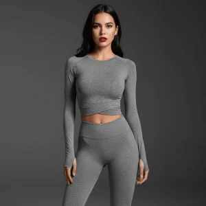 Top Manches Longues Croisé Femme - Design Élégant Sport & Yoga