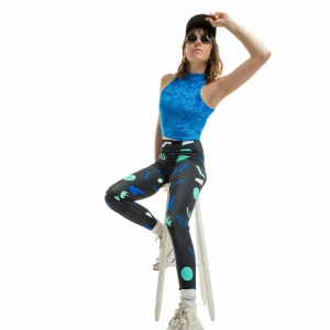 Legging de sport Noir Motif rétro Bleu & Vert
