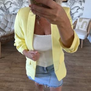 Blazer jaune femme manches 3/4