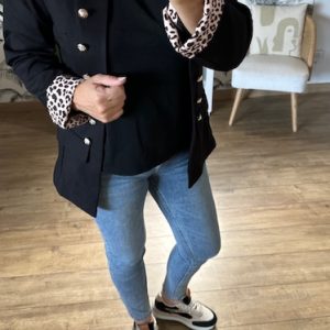 Blazer noir femme détails léopard