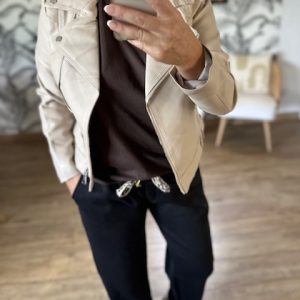 Perfecto femme beige en simili cuir