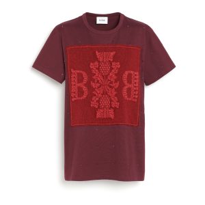 T-Shirt strassé avec patch logo B en cachemire