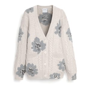 Cardigan col V motif fleuri en cachemire