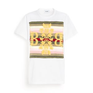 T-shirt avec patch logo B à rayures en cachemire