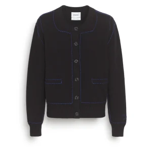 Cardigan en cachemire à surpiqûres contrastées