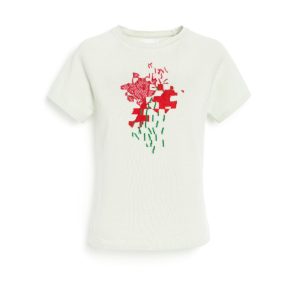 Top en cachemire à motif fleuri