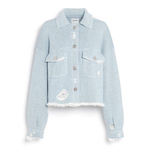 Veste Denim à franges en cachemire et coton