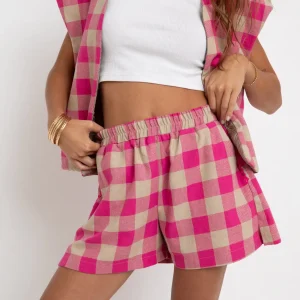 Veste sans manche damier rose