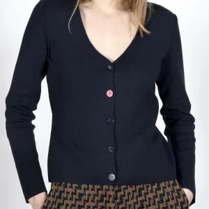 Gilet Femme col V Coraux - Laine mérinos - Marine chiné - Made in France