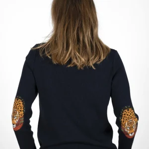 Pull Col V Femme Panthère marine dark navy