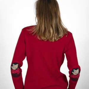 Pull Col V Femme Papillons rouge