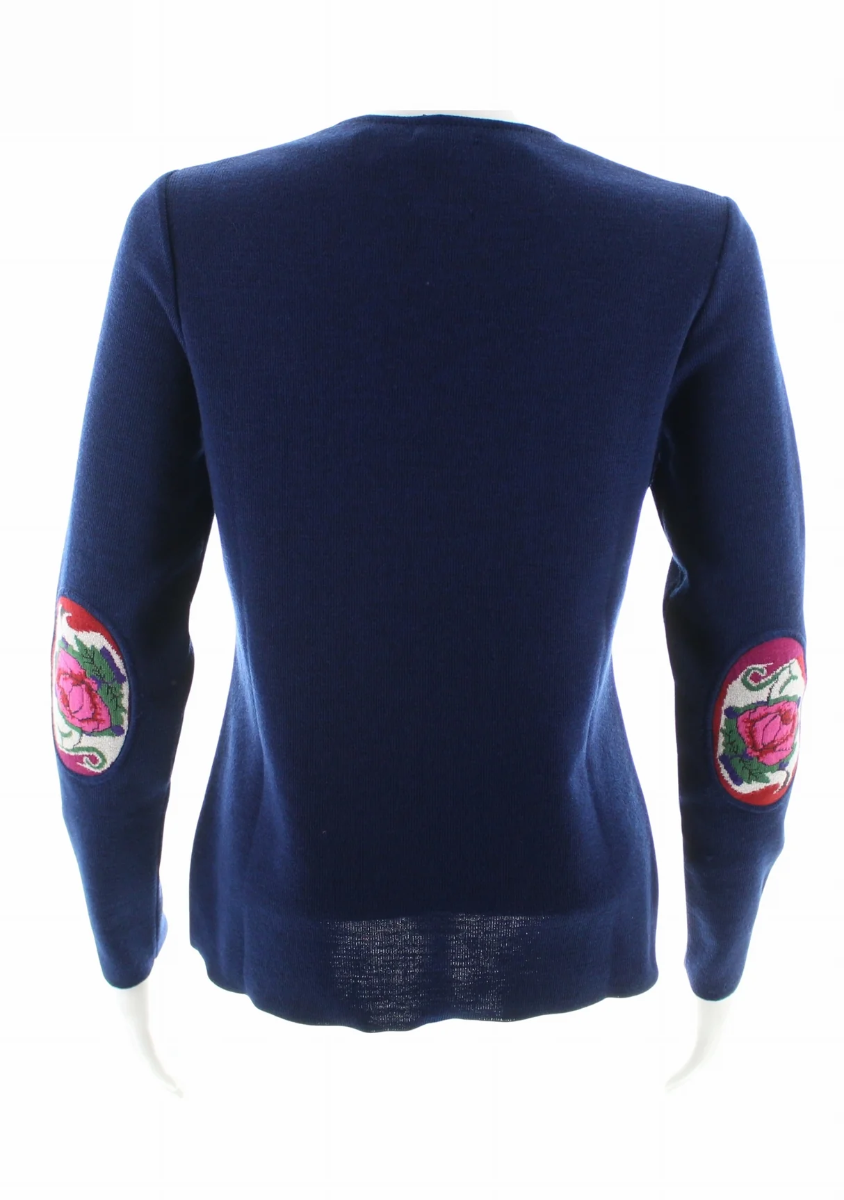Pull femme en laine mérinos à col V - Bleu royal - Fleurs de rose – Image 7