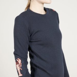 Pull marin femme mérinos bleu marine homard