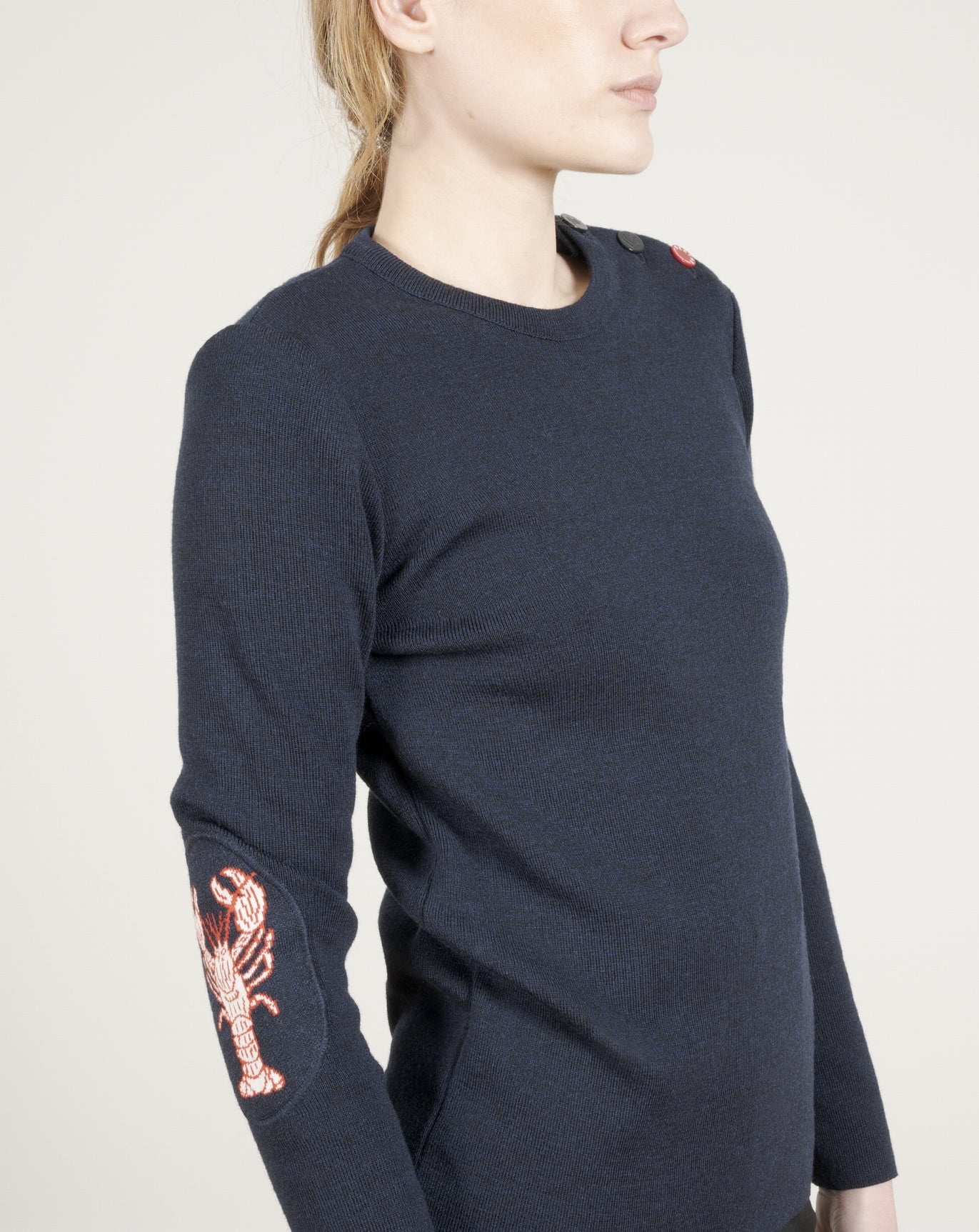 Pull marin femme mérinos bleu marine homard