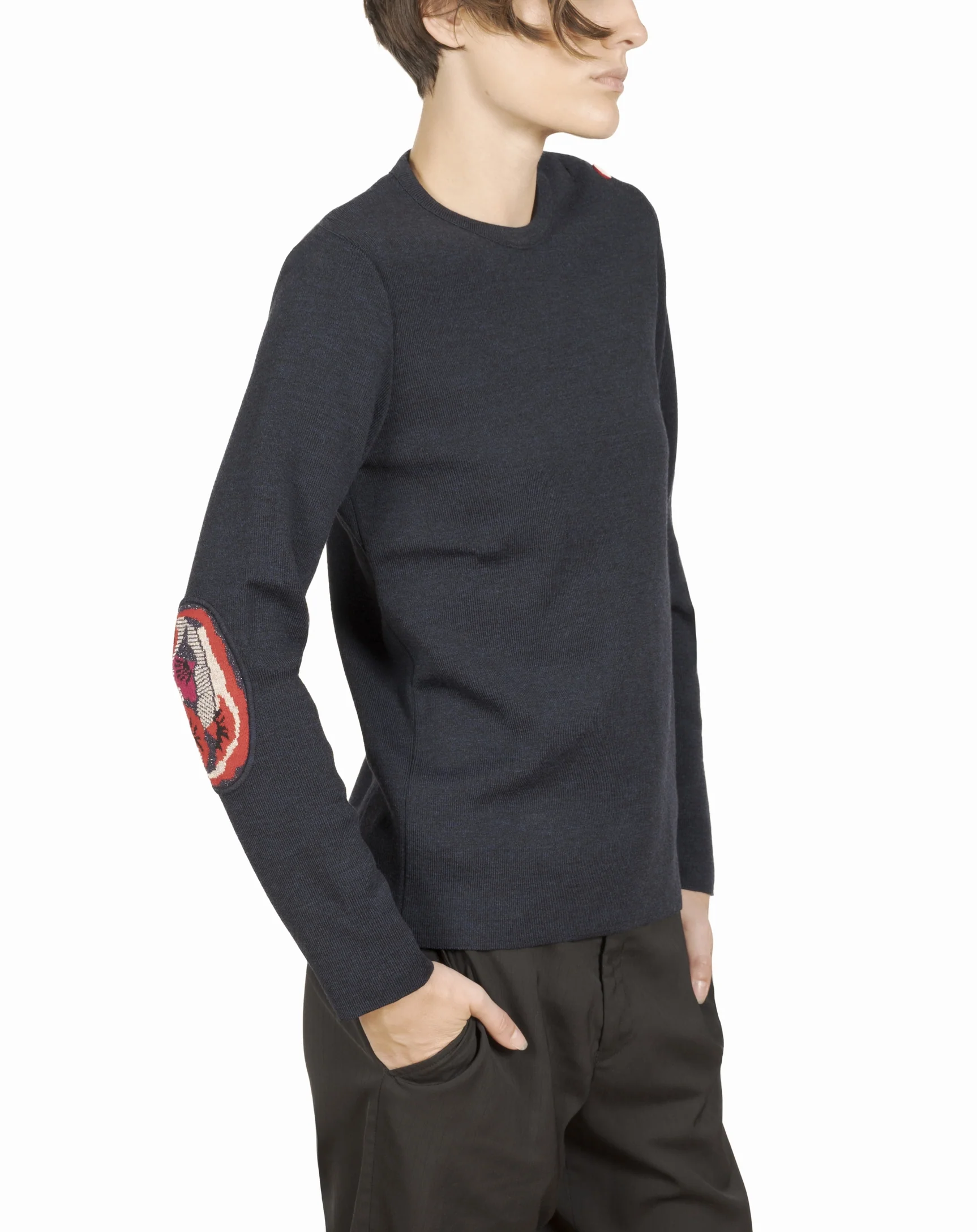 Pull marin femme mérinos bleu marine coquelicot – Image 3