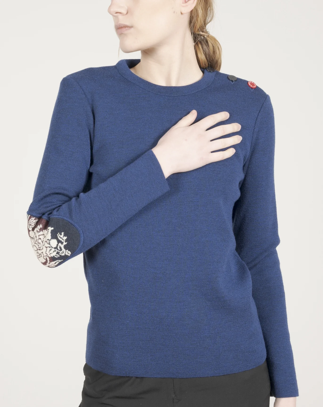 Pull marin femme mérinos bleu royal kimono – Image 3