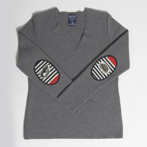Pull marin Femme Gris Oeil col V