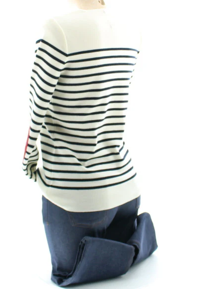 Pull marin Femme Rayé Roses col V – Image 3