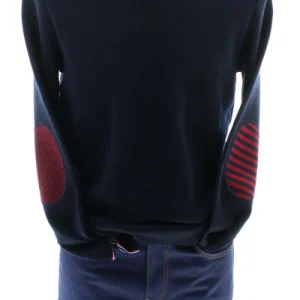 Pull marin Homme Coudières Asymétriques Rayées col V