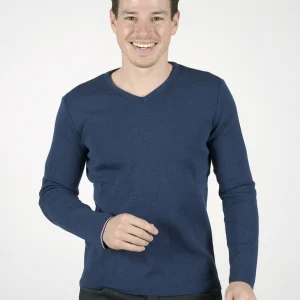Pull marin Homme Rayures Asymétriques Bleu Royal Col V
