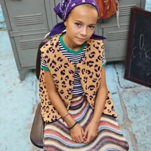 Gilet sans manche enfant carreaux lurex leopard