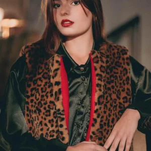 Gilet sans manche fourrure léopard