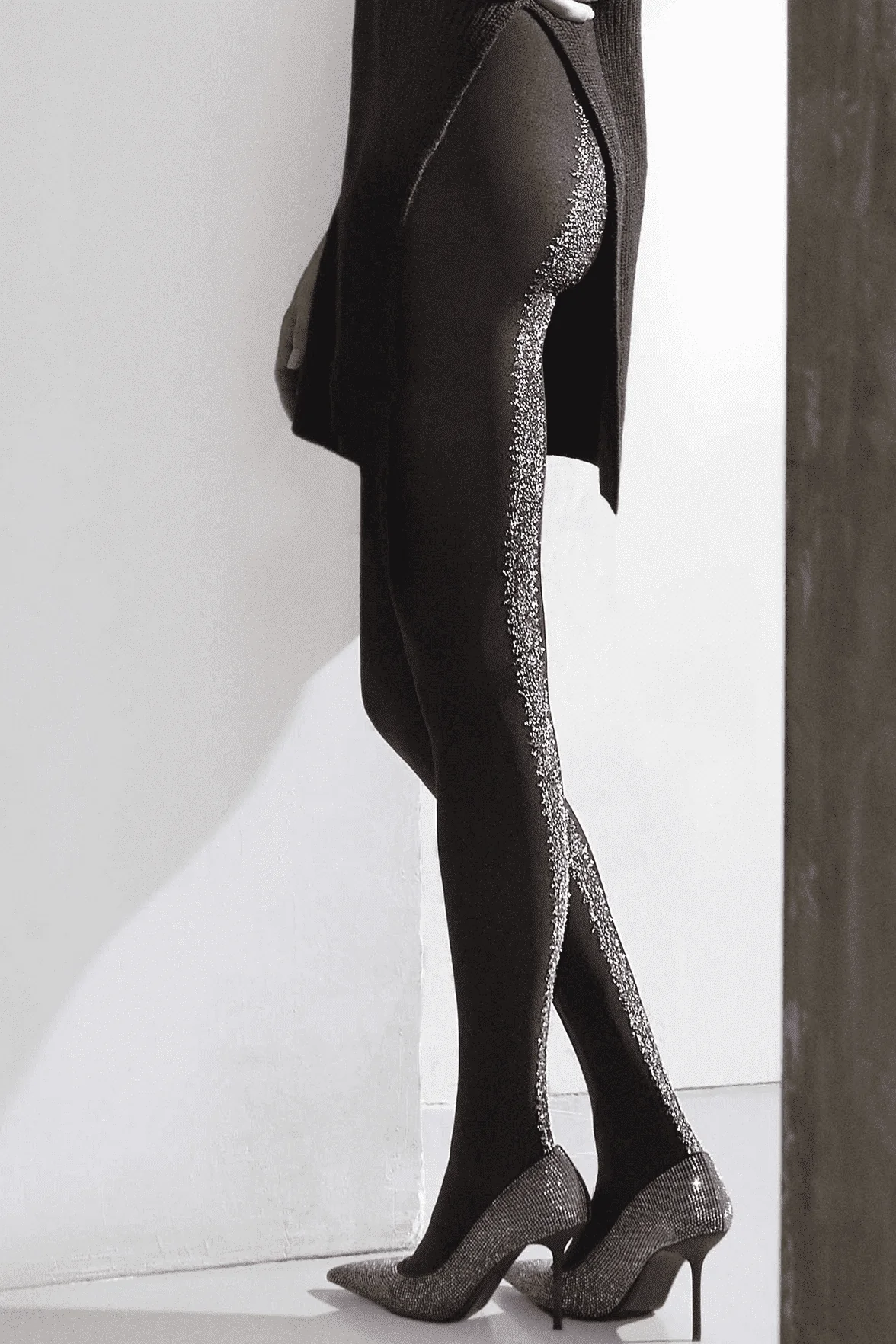 Collant Opaque Fantaisie Baguette Arrière Lurex 50D Fashion Electra - Noir