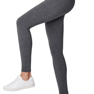 Leggings Chaud Opaque Larges Côtes - Gris Chiné