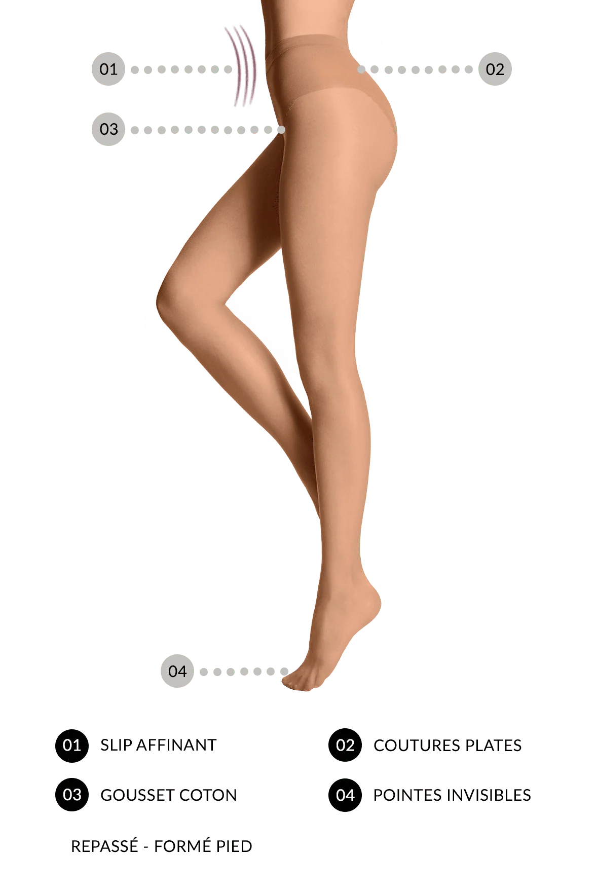 Collant Nude Satiné Ventre Plat 12D - Cuivre – Image 3