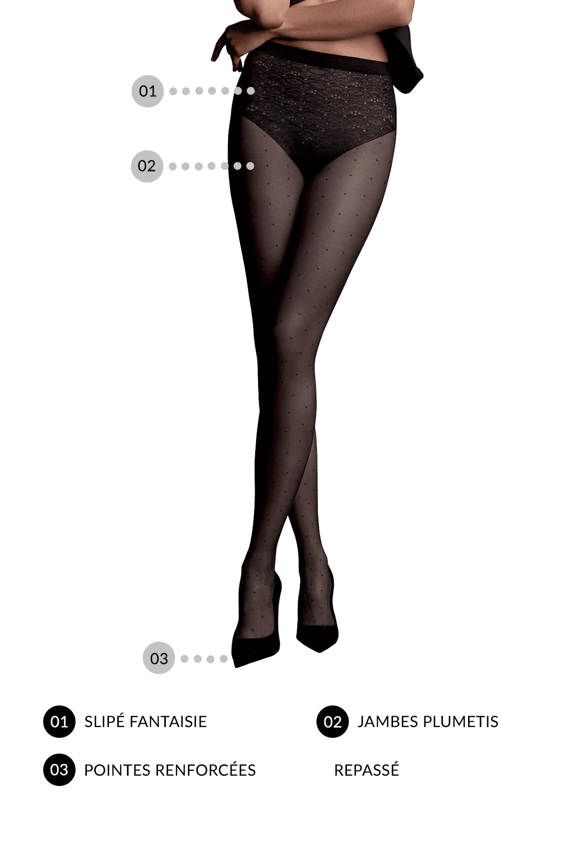 Collant Transparent Slipé Fantaisie et Jambes Plumetis 20D Dessous Chics - Noir – Image 3