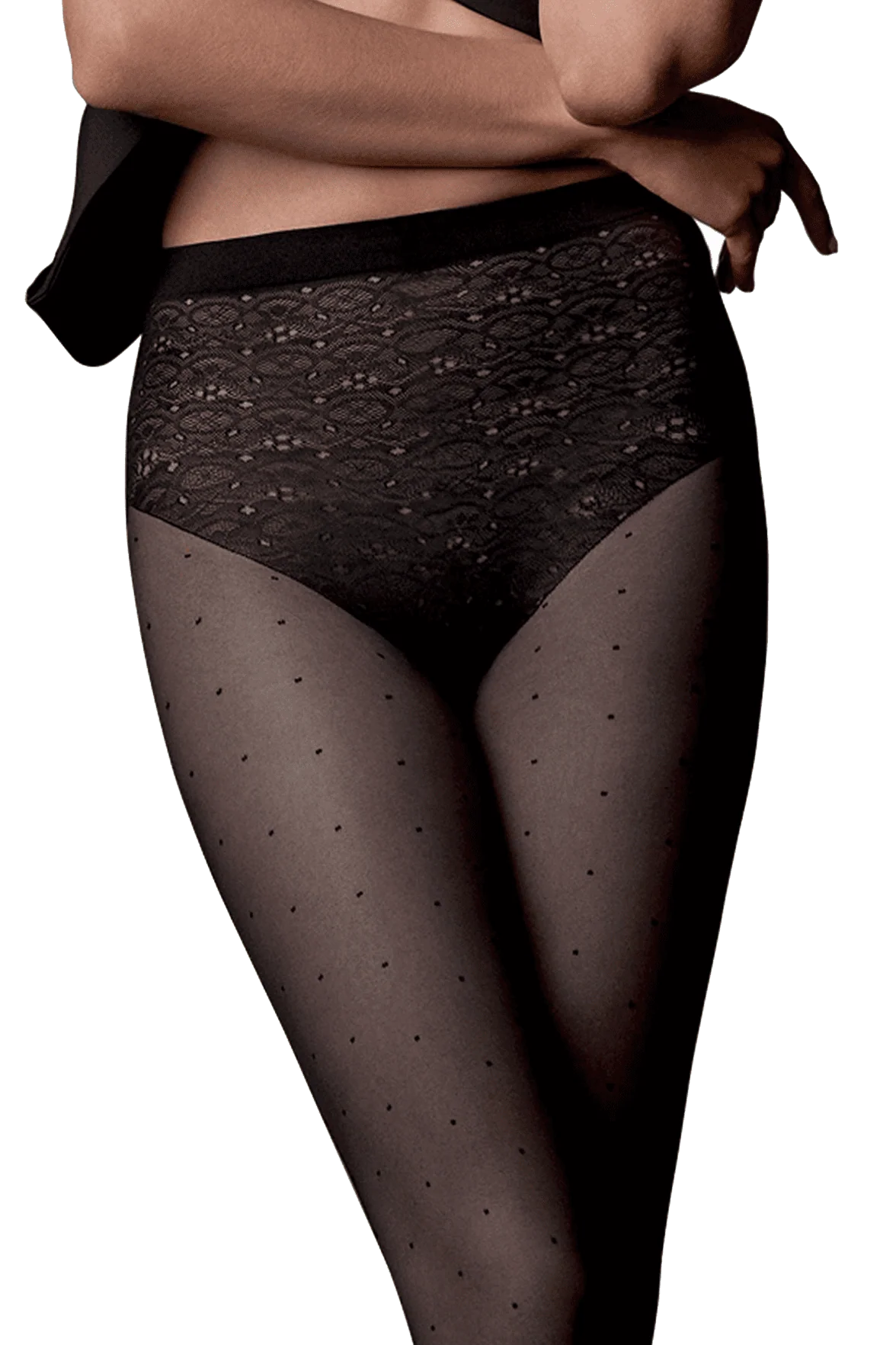 Collant Transparent Slipé Fantaisie et Jambes Plumetis 20D Dessous Chics - Noir – Image 4