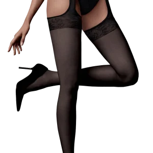Collant Transparent Ceinture Dentelle et Porte-Jarretelles Intégré 20D Dessous Chics Caprice - Noir