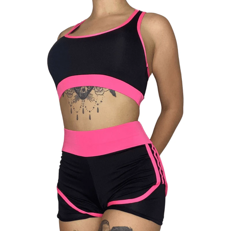 Tenue de Sport Femme 3 Pièces Rose et Noir – Image 2