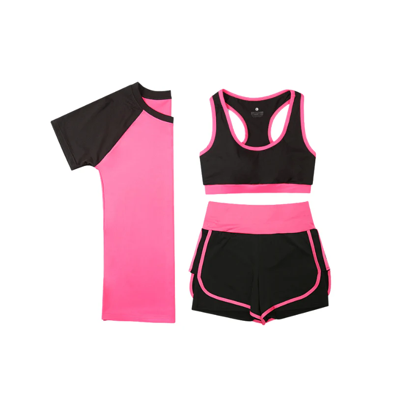 Tenue de Sport Femme 3 Pièces Rose et Noir – Image 5