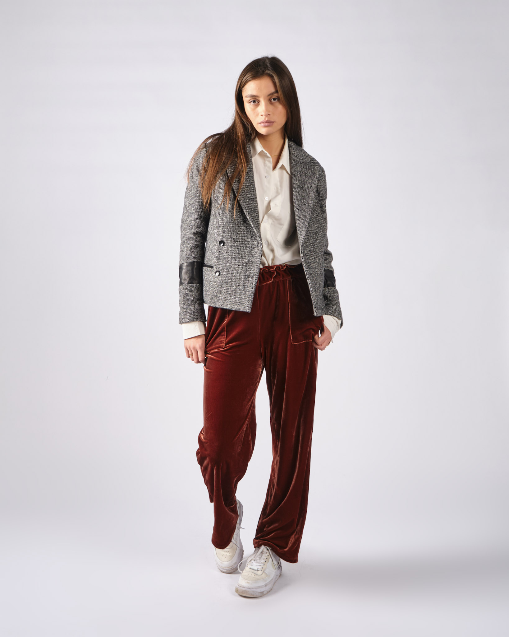Veste tailleur tweed et cuir – Image 2